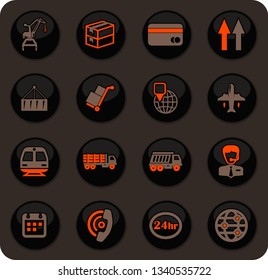 Logistic color vector icons on dark background for user interface design