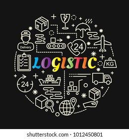 logistic colorful gradient with line icons set, vector editable stroke