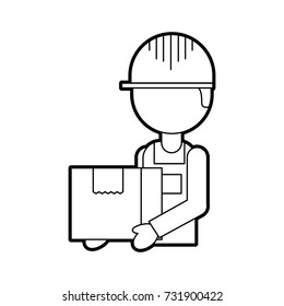 logistic company courier delivery man character holding parcel in hands