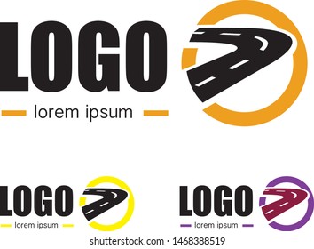 Logistic company logo. Curving tarred road or highway icon logo with arrow, cartoon vector illustration isolated on white background
