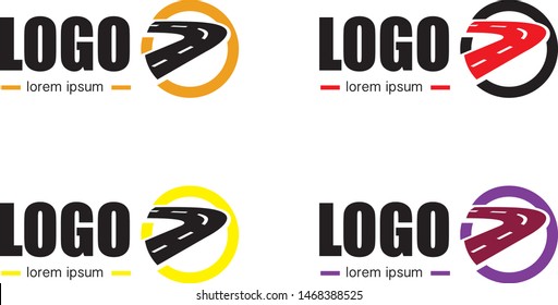 Logistic company logo. Curving tarred road or highway icon logo with arrow, cartoon vector illustration isolated on white background
