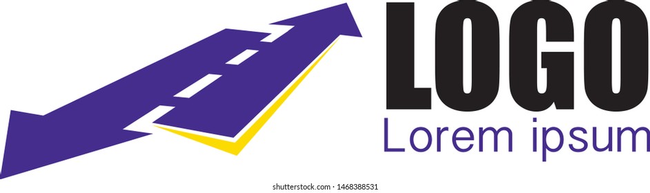 Logistic company logo. Curving tarred road or highway icon logo with arrow, cartoon vector illustration isolated on white background
