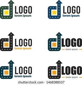 Logistic company logo. Curving tarred road or highway icon logo with arrow, cartoon vector illustration isolated on white background
