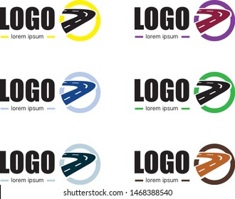 Logistic company logo. Curving tarred road or highway icon logo with arrow, cartoon vector illustration isolated on white background
