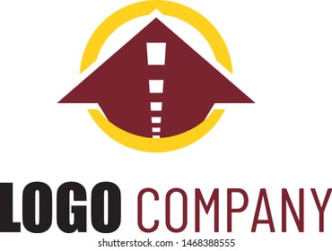 Logistic company logo. Curving tarred road or highway icon logo with arrow, cartoon vector illustration isolated on white background
