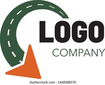 Logistic company logo. Curving tarred road or highway icon logo with arrow, cartoon vector illustration isolated on white background
