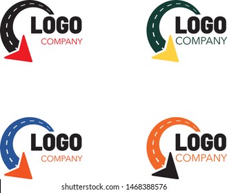 Logistic company logo. Curving tarred road or highway icon logo with arrow, cartoon vector illustration isolated on white background
