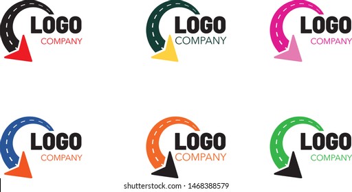 Logistic company logo. Curving tarred road or highway icon logo with arrow, cartoon vector illustration isolated on white background
