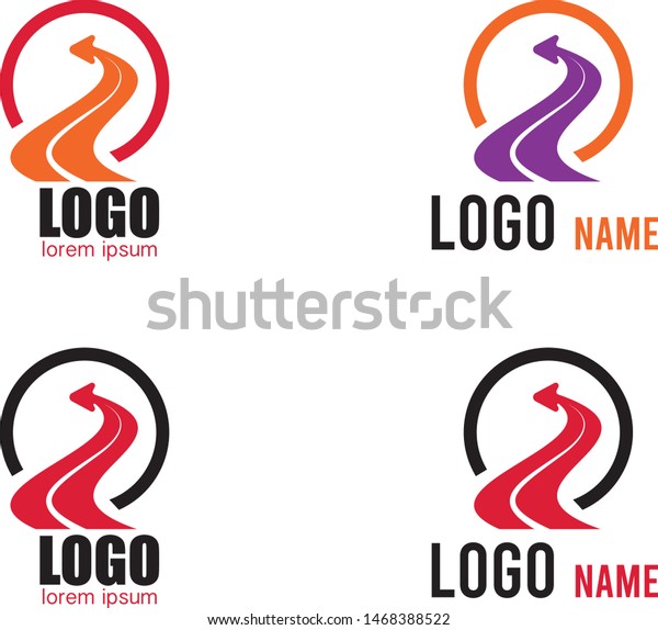 Logistic company logo. Curving tarred road\
or highway icon logo with arrow, cartoon vector illustration\
isolated on white\
background\

