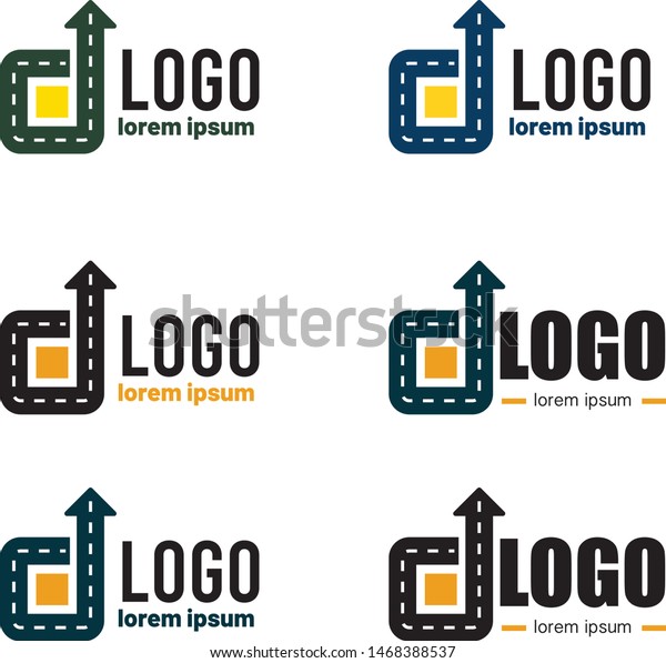 Logistic company logo. Curving tarred road\
or highway icon logo with arrow, cartoon vector illustration\
isolated on white\
background\
