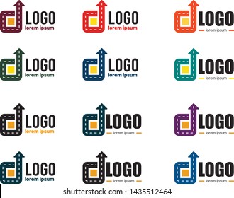 Logistic company logo. Include elements of Arrow, Road, geo location sign. Vector illustration isolated.