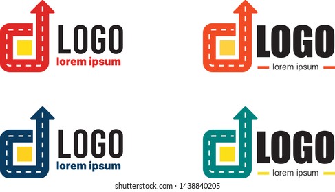 Logistic company logo. Include elements of Arrow, Road, geo location sign. Vector illustration isolated.
