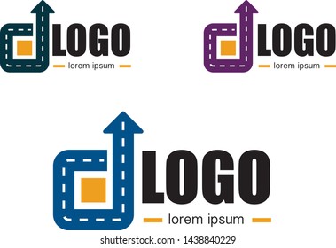 Logistic company logo. Include elements of Arrow, Road, geo location sign. Vector illustration isolated.
