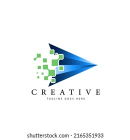 Logistic company vector logo. Arrow icon. Delivery icon. Arrow icon. Arrow vector. Delivery service logo. Web, Digital, Speed, Marketing, Network icon. Pixel logo. Pixel art.