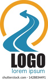 Logistic company vector logo. Car, arrow, road, drive, delivery, taxi logo.  Vector illustration isolated icon


