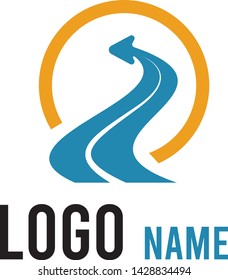 Logistic company vector logo. Car, arrow, road, drive, delivery, taxi logo.  Vector illustration isolated icon

