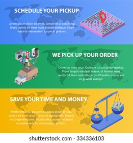 Logistic concept flat banners set , delivery services abstract isolated vector illustration. 