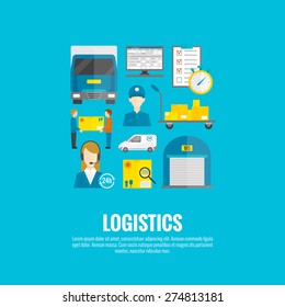 Logistic concept with flat delivery and transport system icons set vector illustration