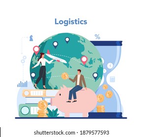 Logistic concept. Idea of transportation and distribution. Business planning and sales growth. Business optimization concept. Vector illustration in cartoon style