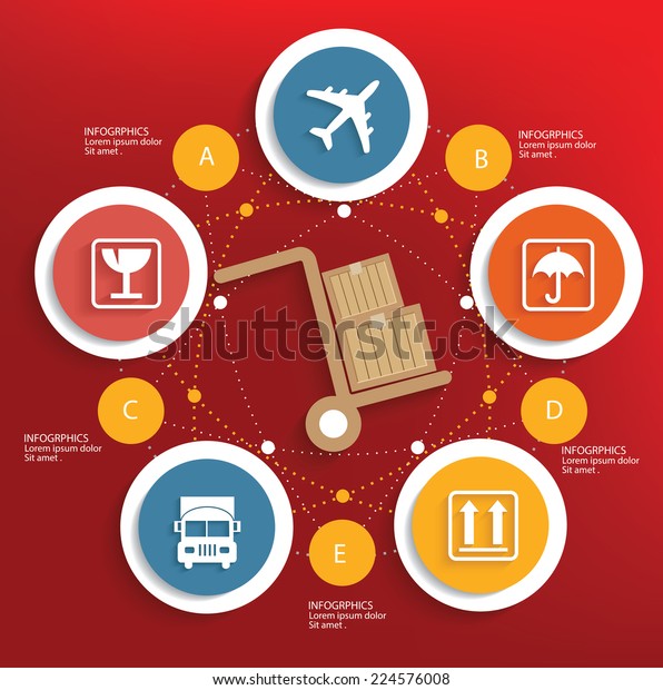 Logistic concept\
on red background,clean\
vector
