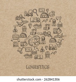 Logistic concept with sketch delivery and shipping decorative icons on paper background vector illustration