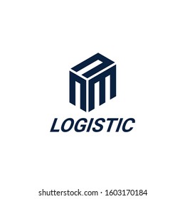 logistic container logo. letter n m box icon