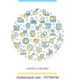 Logistic and delivery banner. Flat icons set. Vector illustration