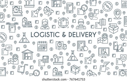 Logistic and delivery banner. Thin line icons. Vector illustration