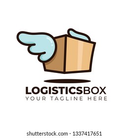 logistic delivery box fly with wings for logistics company logo. vector