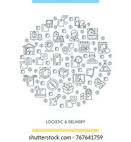 Logistic and delivery concept. Thin line icons set. Vector illustration