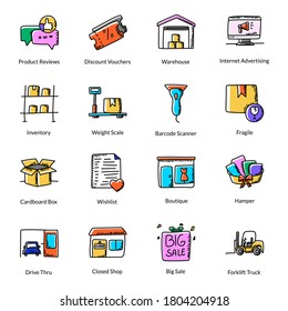 Paquete de iconos de doodle de entrega logística 