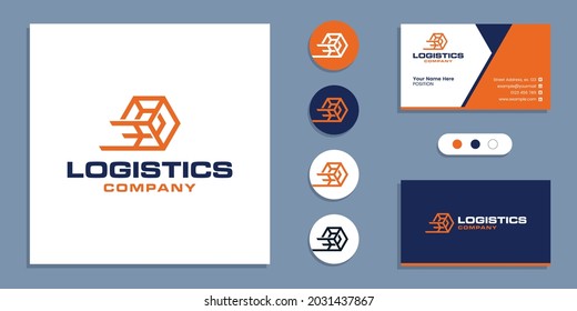 Logistic delivery, fast shipping logo and business card design template