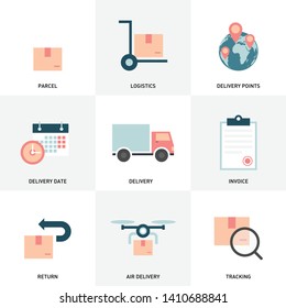 Logistic Delivery Flat Vector Icons Pack. A set of logistic delivery icons that are simple, useful and optimal for projects, pack related to vehicles, shipment, and travel whatever use for logistic.