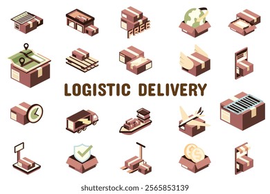 Logistic Delivery Flat Vector Illustration Icon Sticker Set Design Materials