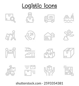Logistic and Delivery icon set in thin line style