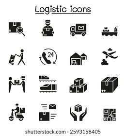 Logistic and Delivery icons set in glyph style