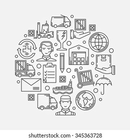 Logistic or delivery illustration concept - vector background with linear circles and distribution or shipping icons