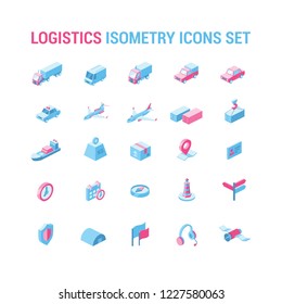 Logistic and delivery isometric 3d icons set