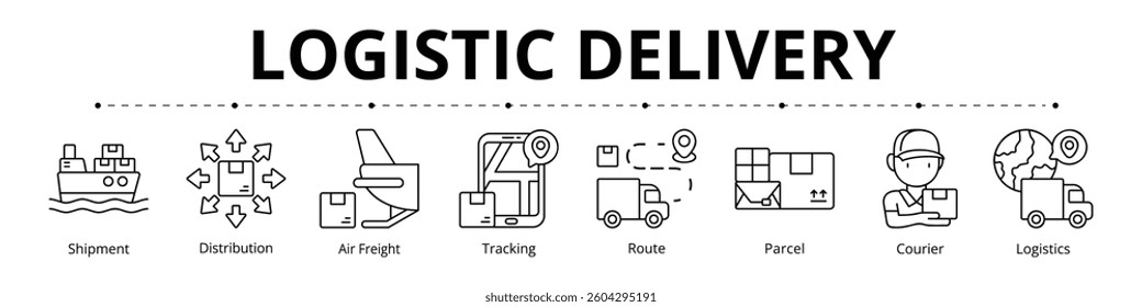 Logistic Delivery Line Banner Web Icon Set Vector Illustration