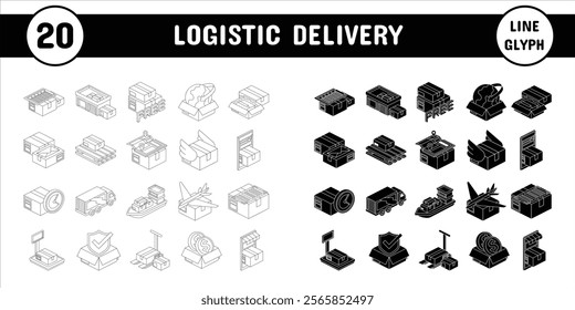 Logistic Delivery Line Glyph Vector Illustration Icon Sticker Set Design Materials