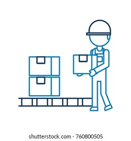 logistic delivery man character holding parcel storage