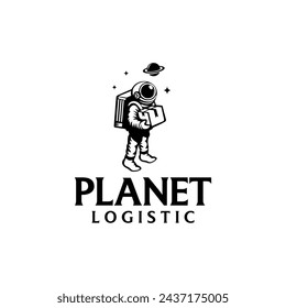 Logistic delivery package vector logo design with astronaut symbol 