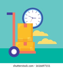 logistic delivery service with cart and boxes vector illustration design