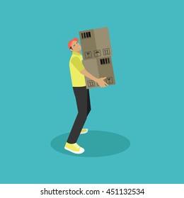 Logistic and delivery service concept banner. Warehouse worker. Vector illustration in flat style design. Delivery man shipping products.