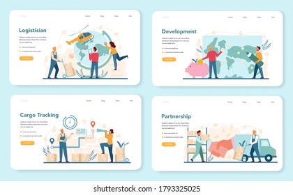 Concepto de logística y servicios de entrega. Idea de transporte y distribución. Servicio de transporte. Ilustración plana aislada