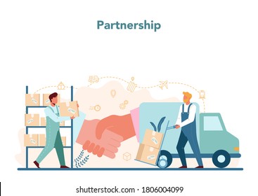 Logistic and delivery service concept. Idea of transportation and distribution. Transportation service. Partnership. Isolated flat illustration