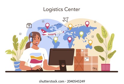 Logistik- und Lieferservice-Konzept. Idee von Transport und Vertrieb. Lader in Uniform Lieferung einer Ladung. Verkehrsdienstkonzept. Einzige flache Abbildung