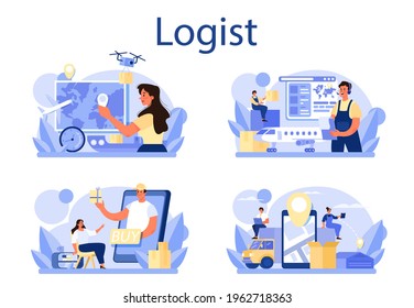 Logistic and delivery service concept set. Idea of transportation
