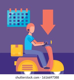 logistic delivery service with courier and motorcycle vector illustration design