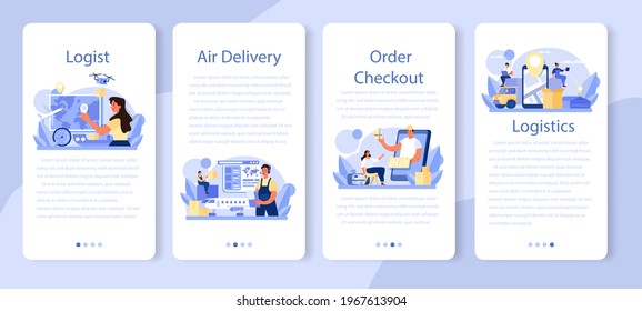 Logistic and delivery service mobile application banner set.